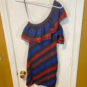 Diesel women's XXS one shoulder striped sparkle shimmer ruffle party dress NWD